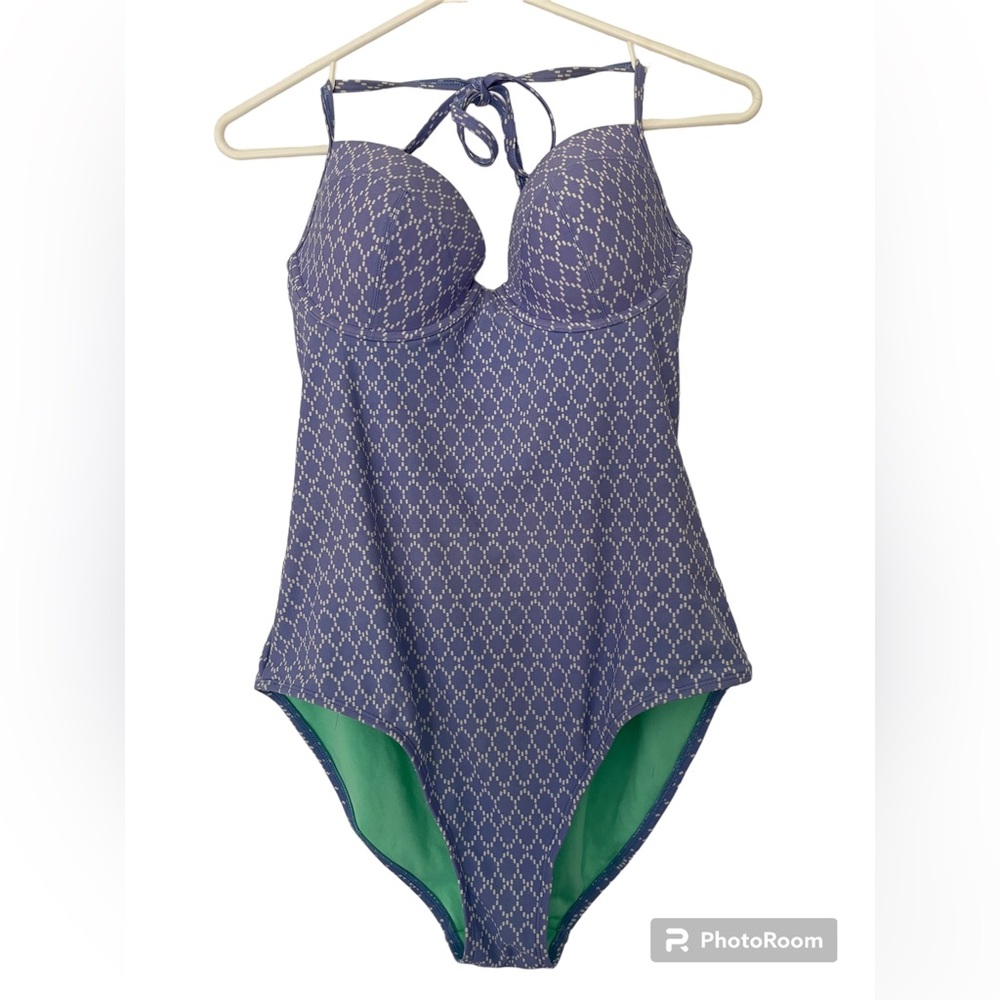 OLD NAVY one-piece bathing suit- Large- white and lavender with green lining